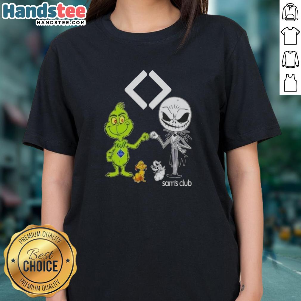 Awesome Sams Club X Grinch And Jack Skellington Fist Bump Friends Ladies Tee