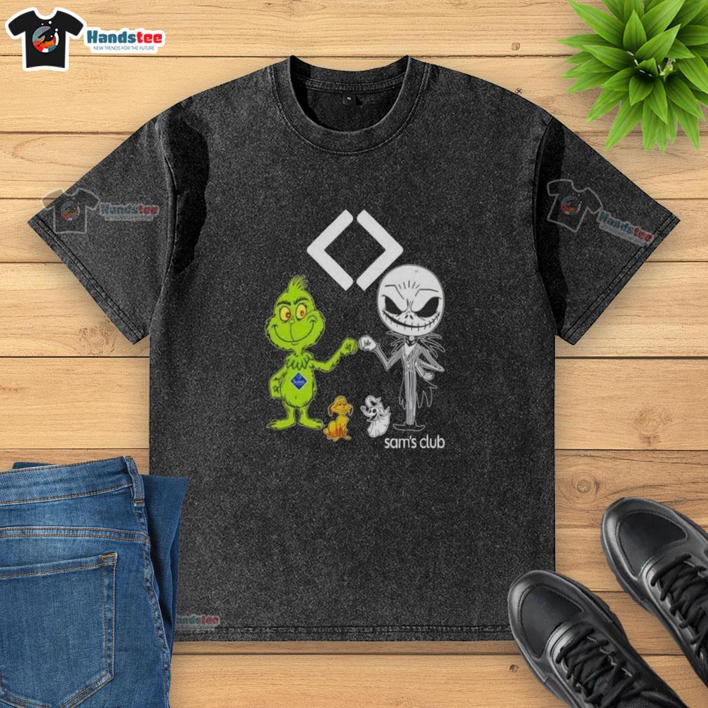 Awesome Sams Club X Grinch And Jack Skellington Fist Bump Friends Washed T-Shirt