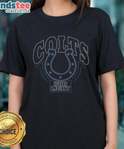 Original Bud Light Indianapolis Colts ladies tee featuring team colors and logo, perfect for female fans.
