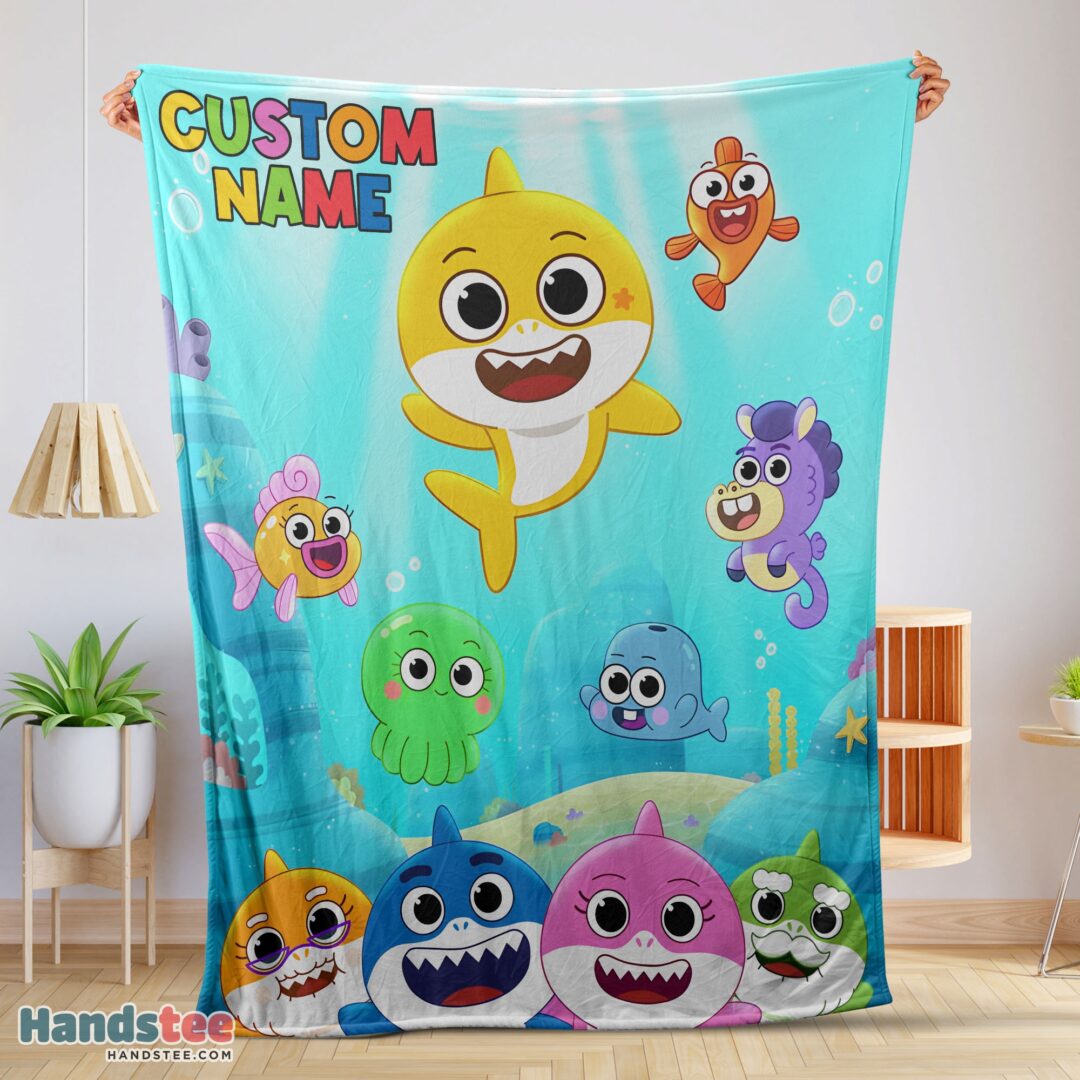 Premium Baby Shark & Friends Poster Rainbow Text Blanket Fleece Customized Blanket-mk-01