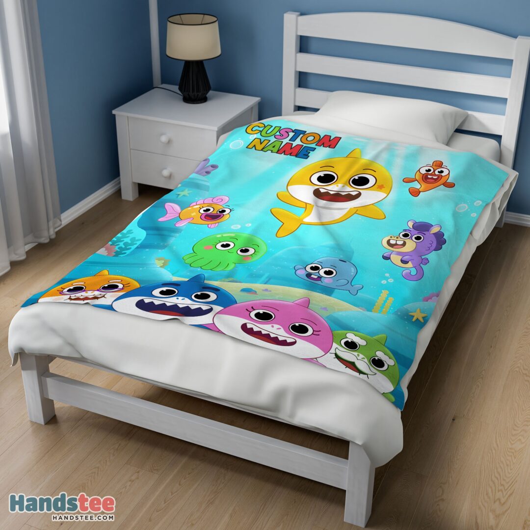Premium Baby Shark & Friends Poster Rainbow Text Blanket Fleece Customized Blanket-mk-02