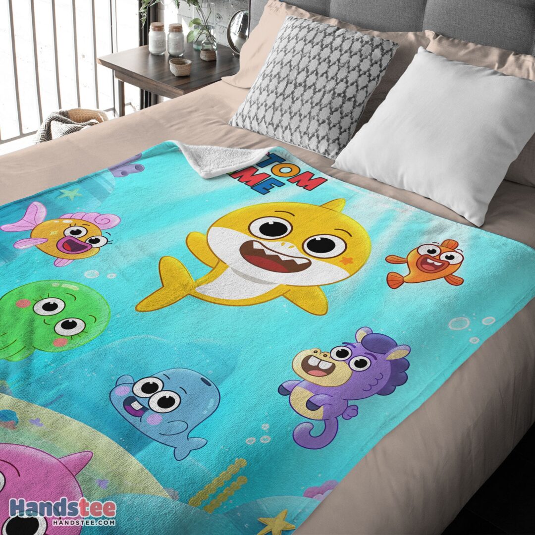 Premium Baby Shark & Friends Poster Rainbow Text Blanket Fleece Customized Blanket-mk-03