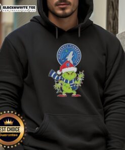 Alt Text: 2025 Minnesota Timberwolves Christmas hoodie featuring Grinch and Santa hat design, perfect for holiday cheer.