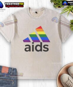 Awesome Aids LGBT logo on a washed t-shirt, promoting awareness and support for the LGBTQ+ community.