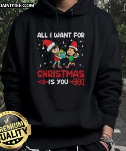 Awesome All I Want For Christmas Is You Hoodie in festive red, perfect for holiday celebrations and cozy winter vibes.