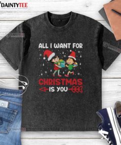 Alt Text: Awesome All I Want For Christmas Is You washed t-shirt featuring festive design for holiday celebrations.