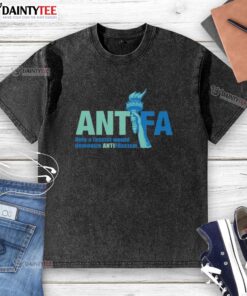 Awesome Antifa T-shirt with 'Only a Fascist Would Demonize Anti-Fascism' slogan, promoting anti-fascist activism.