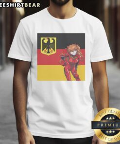 Awesome Asuka Germany Anime T-Shirt featuring vibrant artwork of Asuka from Neon Genesis Evangelion on a stylish tee.