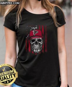 Alt Text: Awesome Atlanta Falcons NFL skull flag design on a stylish ladies tee for football fans.