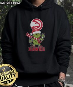 Alt Text: Awesome Atlanta Hawks Christmas Grinch Santa Hat Holiday 2025 Hoodie, perfect festive apparel for Hawks fans.