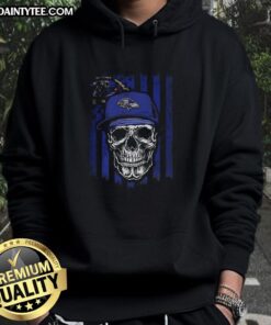 Awesome Baltimore Ravens NFL skull hoodie featuring American flag design for football lovers.
