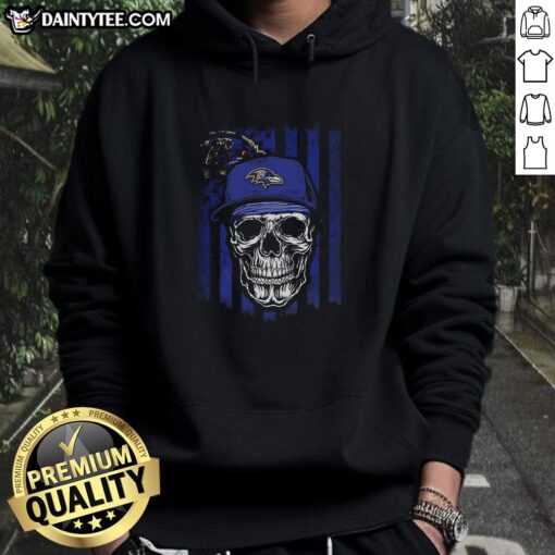 Awesome Baltimore Ravens NFL skull hoodie featuring American flag design for football lovers.