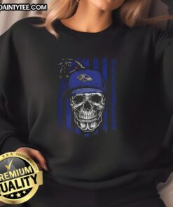 Awesome Baltimore Ravens NFL skull sweatshirt featuring American flag design for football lovers.