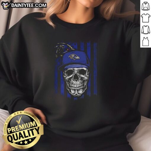 Awesome Baltimore Ravens NFL skull sweatshirt featuring American flag design for football lovers.