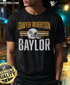 Awesome Baylor Football Sawyer Robertson Helmet Hero T-Shirt featuring bold graphics and a stylish design for fans.
