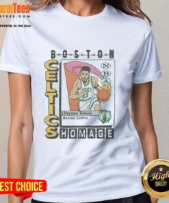 Alt Text: Awesome Boston Celtics trading card featuring Jayson Tatum on a stylish ladies tee, perfect for basketball fans.