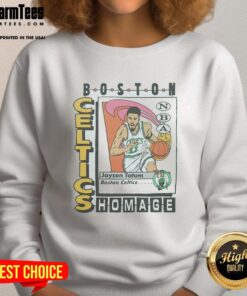Alt Text: Awesome Boston Celtics trading card sweatshirt featuring Jayson Tatum, perfect for fans and collectors.