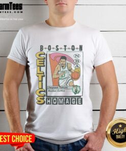 Alt Text: Awesome Boston Celtics trading card Jayson Tatum T-shirt featuring vibrant graphics and team colors.