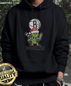 Awesome Brooklyn Nets Christmas Grinch Santa hat holiday 2025 hoodie, perfect for festive basketball fans.