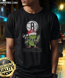 Alt Text: Awesome Brooklyn Nets Christmas Grinch Santa Hat Holiday 2025 T-Shirt featuring festive design and team logo.