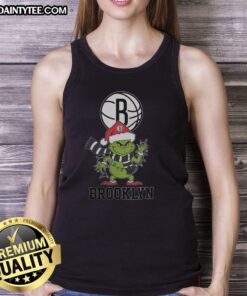 Awesome Brooklyn Nets Christmas Grinch Santa Hat holiday tank top for 2025, perfect festive sports apparel.