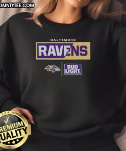 Awesome Bud Light Baltimore Ravens team sweatshirt in purple and black, perfect for game day and fan wear.