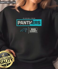Alt Text: Awesome Bud Light Carolina Panthers team sweatshirt featuring bold logo and comfortable design for fans.