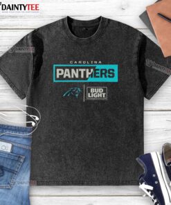 Awesome Bud Light Carolina Panthers team washed t-shirt featuring bold logo and vibrant colors, perfect for game day.