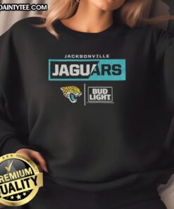 Alt Text: Awesome Bud Light Jacksonville Jaguars team sweatshirt, featuring bold logo and vibrant colors, perfect for fans.