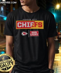 Awesome Bud Light Kansas City Chiefs team t-shirt featuring bold graphics and vibrant colors, perfect for fans.