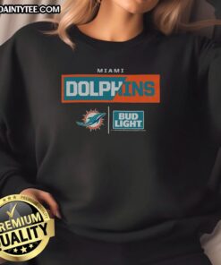 Awesome Bud Light Miami Dolphins sweatshirt featuring vibrant team colors and logo, perfect for fans and game days.