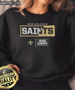 Awesome Bud Light New Orleans Saints team sweatshirt featuring vibrant colors and logo, perfect for game day wear.