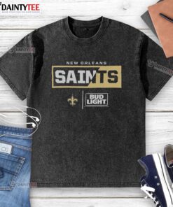 Awesome Bud Light New Orleans Saints team washed t-shirt featuring bold graphics and comfortable fit, perfect for fans.