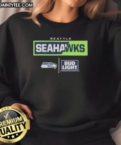 Alt Text: Awesome Bud Light Seattle Seahawks team sweatshirt in vibrant colors, perfect for game day and fan apparel.