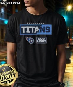 Awesome Bud Light Tennessee Titans team T-shirt featuring vibrant team colors and logo for fans and sports enthusiasts.