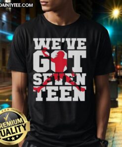 Alt Text: Awesome Buffalo Bills 'We've Got Seventeen' t-shirt featuring team colors and logo, perfect for fans.