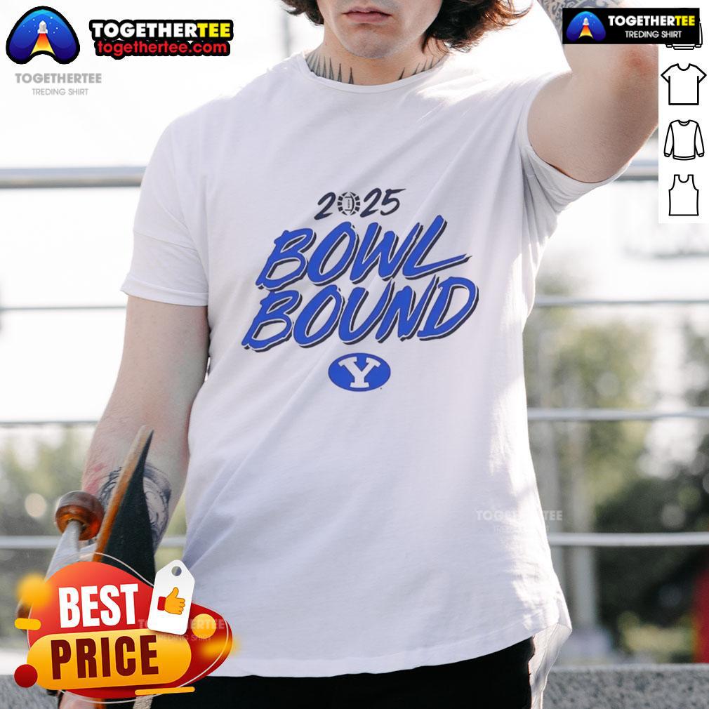 Awesome Byu Cougars Bowl Bound 2025 T Shirt Alt Text: Awesome BYU Cougars Bowl Bound 2025 T-Shirt featuring team colors and logo, perfect for fans celebrating the season.