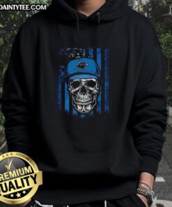 Awesome Carolina Panthers NFL Skull American Flag hoodie for football lovers, featuring bold team colors and design.