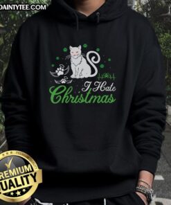 Awesome Cat I Hate Christmas Hoodie featuring a playful cat graphic, perfect for holiday humor and cozy wear.