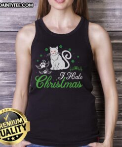 Awesome Cat I Hate Christmas tank top featuring a playful cat graphic, perfect for holiday humor and casual wear.