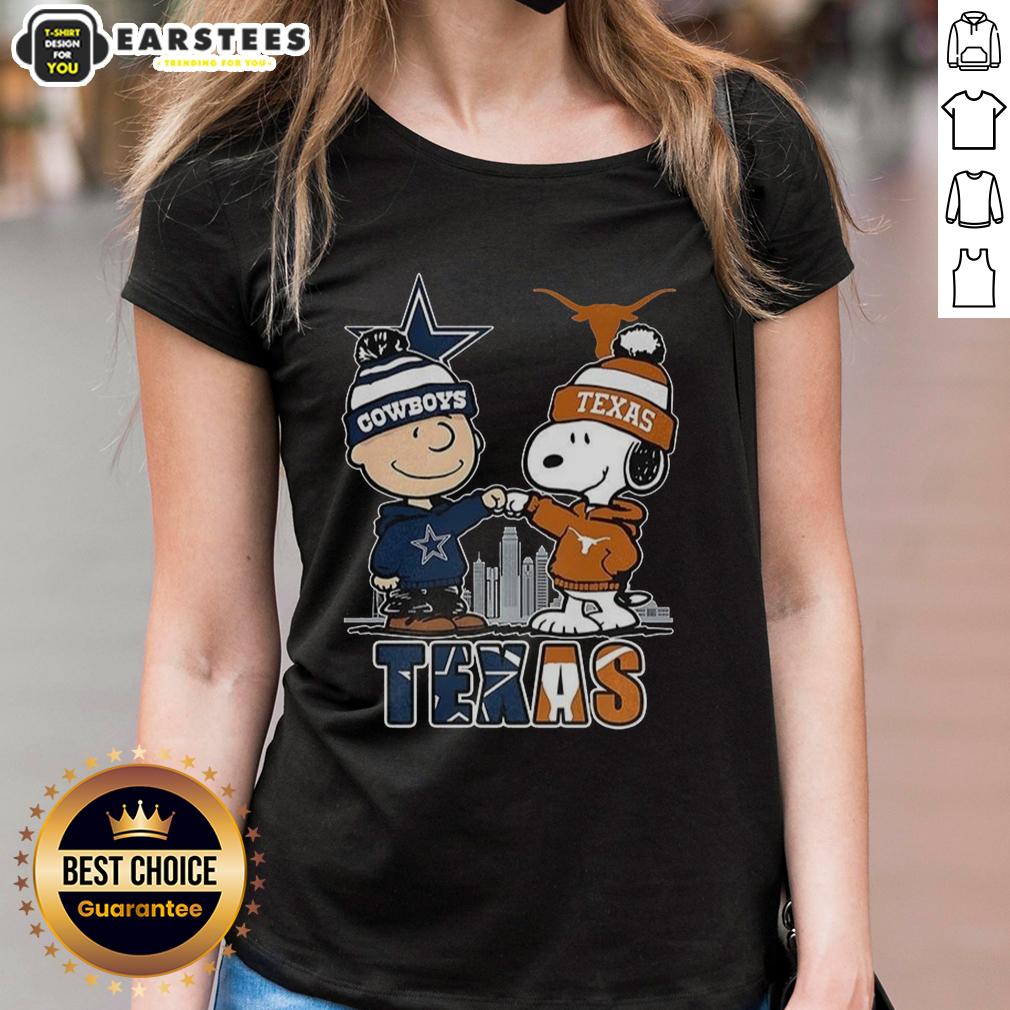 awesome-charlie-brown-dallas-cowboys-touch-hand-snoopy-texas-longhorns-skyline-ladies-tee Alt Text: Ladies tee featuring Charlie Brown and Snoopy with Dallas Cowboys and Texas Longhorns skyline design.