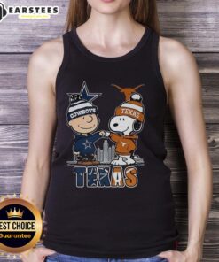 Awesome Charlie Brown tank top featuring Snoopy, Dallas Cowboys, Texas Longhorns, and a skyline design.