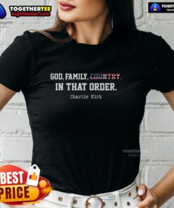 Awesome Christian Patriot Ladies Tee by Charlie Kirk, featuring 'God, Family, Country' design for proud patriots.