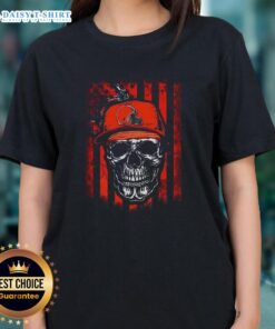Awesome Cleveland Browns NFL Skull Tee featuring American flag design for football lovers, perfect for ladies.