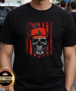Alt Text: Awesome Cleveland Browns NFL Skull American Flag T-Shirt for football lovers, showcasing team spirit and style.