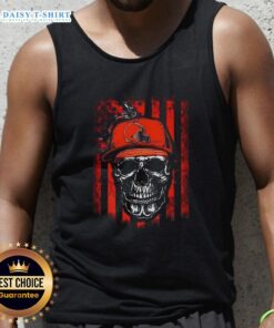 Alt Text: Awesome Cleveland Browns NFL skull tank top with American flag design for football lovers.