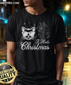Awesome Cool Cat I Hate Christmas T-Shirt featuring a humorous cat graphic, perfect for holiday celebrations and cat lovers.