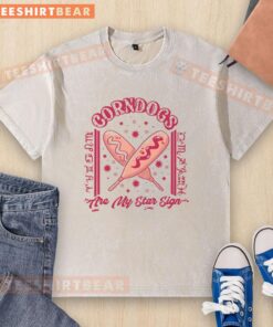 Awesome corndogs zodiac washed t-shirt featuring fun corndog graphics and astrological symbols for food lovers.