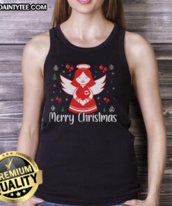 Cute angel graphic on a Merry Christmas tank top, perfect for festive celebrations and holiday gatherings.