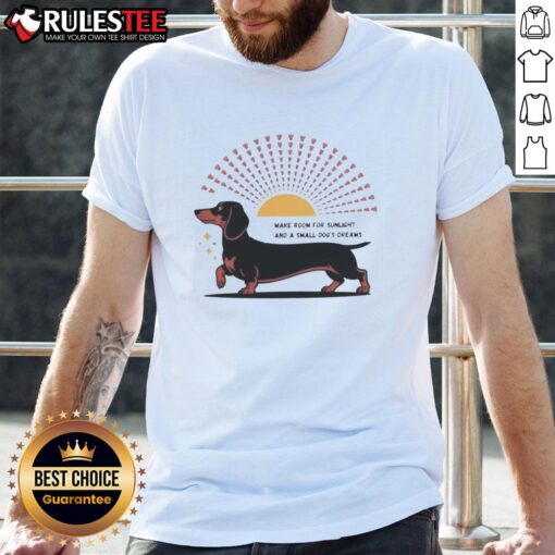 Awesome Dachshund dog graphic on a t-shirt, capturing sunlight and dreams, perfect for dog lovers and pet enthusiasts.
